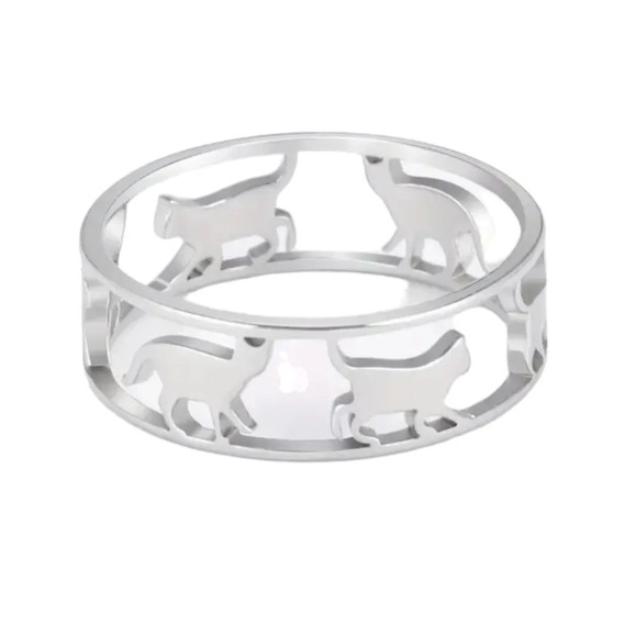 Silver color metal cat ring, cutout style - Picture 1 of 6